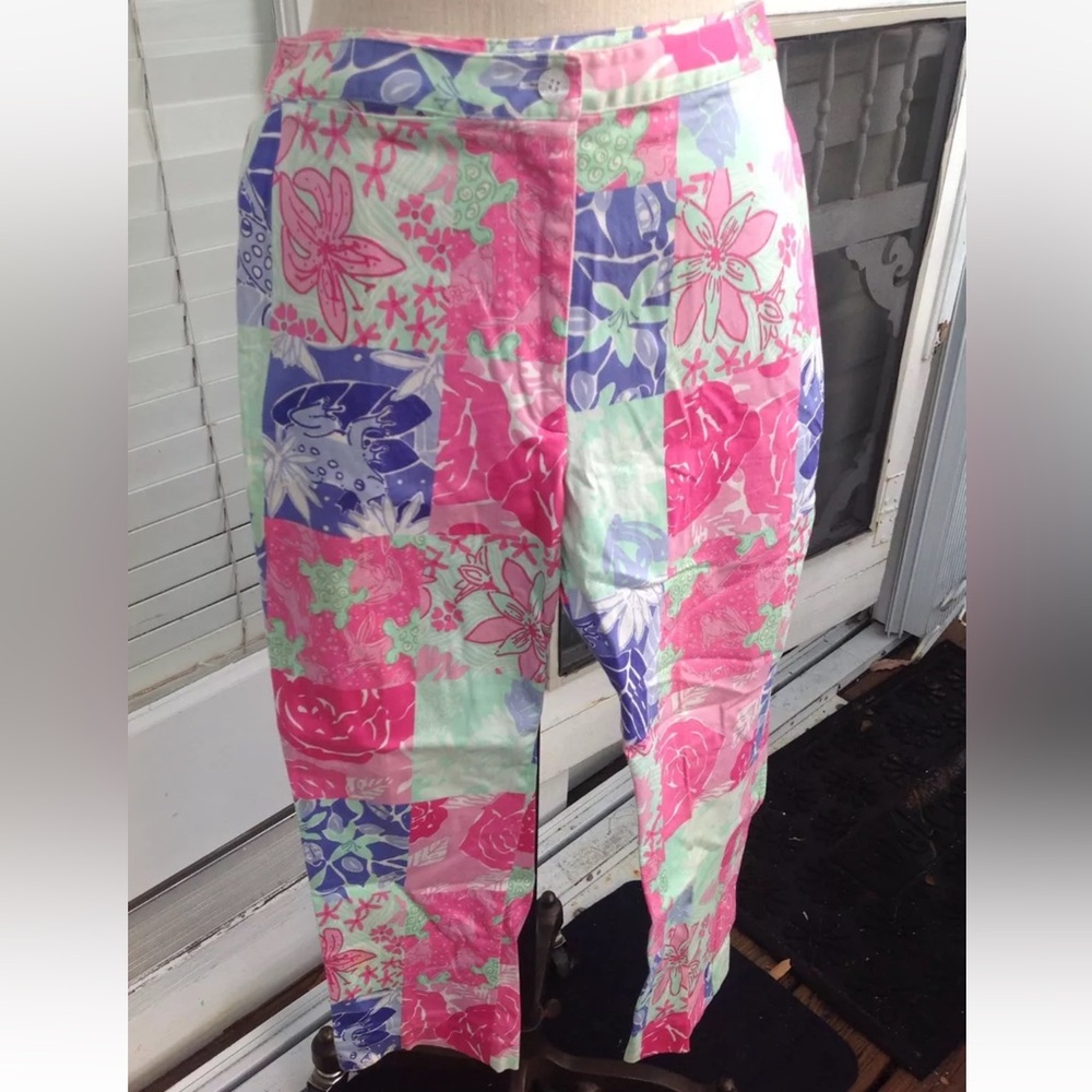 Lilly Pulitzer Blue Patchwork Patch Floral Pants … - image 5